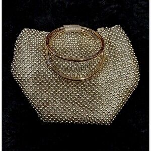 Jessica McClintock Small Gold Pearl Wristlet Evening Bag Satin-Lined Glamour